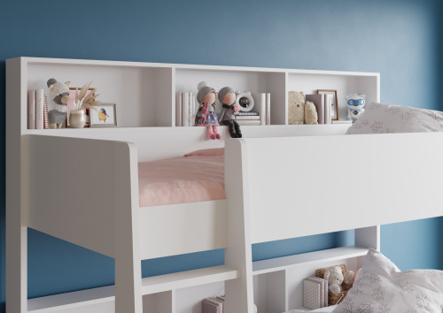 Двухярусная детская кровать Sway с полочками Белый фото 4 Двухярусная детская кровать Sway с полочками Белый фото 4