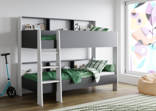 Двухярусная детская кровать Sway с полочками Белый + Антрацит фото 2