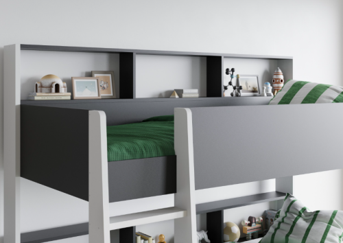 Двухярусная детская кровать Sway с полочками Белый + Антрацит фото 3