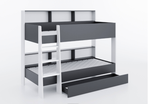 Двухярусная детская кровать Sway с полочками Белый + Антрацит фото 5