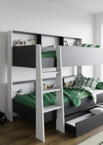 Двухярусная детская кровать Sway с полочками Белый + Антрацит фото 4