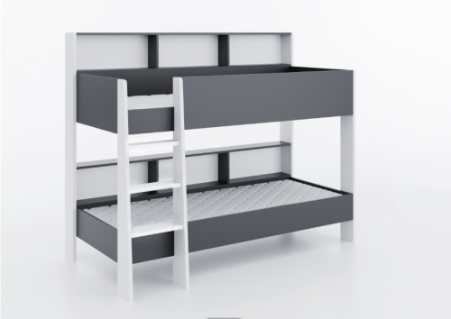 Двухярусная детская кровать Sway с полочками Белый + Антрацит фото 6