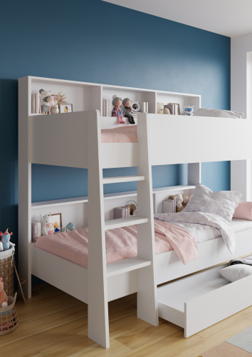 Двухярусная детская кровать Sway с полочками Белый фото 3 Двухярусная детская кровать Sway с полочками Белый фото 3