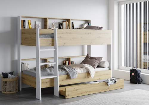 Двухярусная детская кровать Sway с полочками Белый + Артизан фото 2