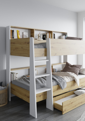 Двухярусная детская кровать Sway с полочками Белый + Артизан фото 4