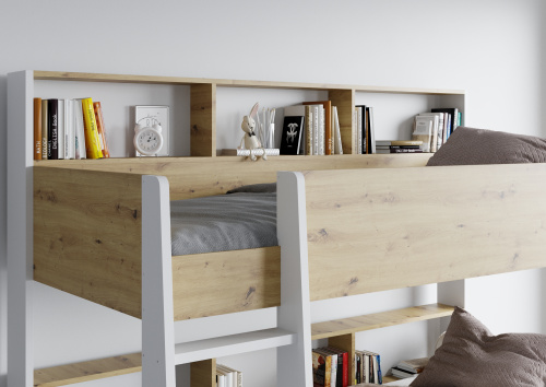 Двухярусная детская кровать Sway с полочками Белый + Артизан фото 5